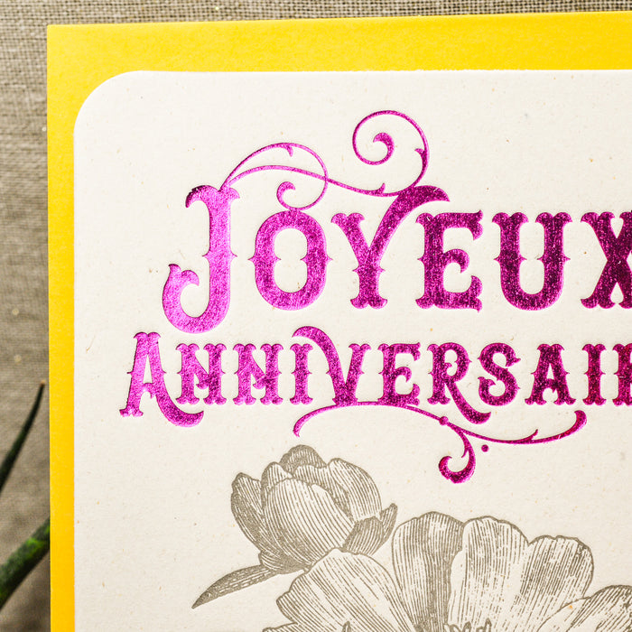 Carte Letterpress Camélia Joyeux Anniversaire, rose (avec enveloppe)