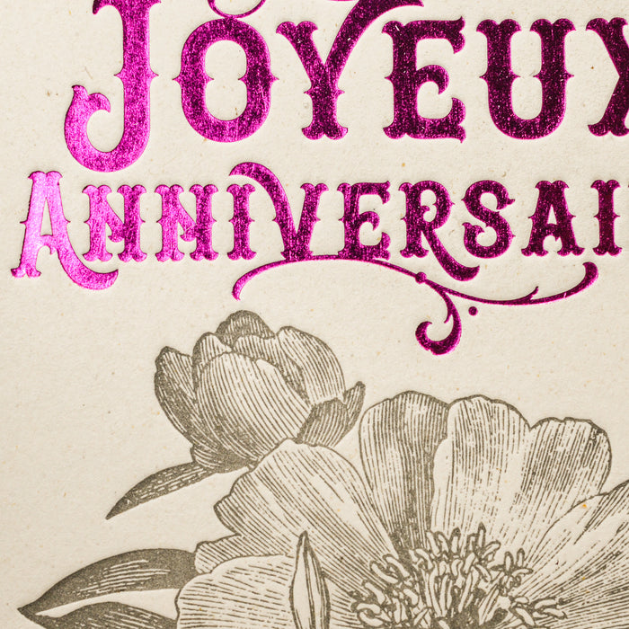 Carte Letterpress Camélia Joyeux Anniversaire, rose (avec enveloppe)