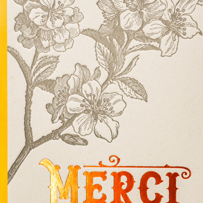 Carte Letterpress Fleur de Pommier Merci Orange (avec enveloppe)