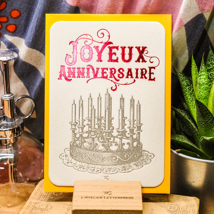 Carte Letterpress Gâteau Joyeux Anniversaire, rouge (avec enveloppe)