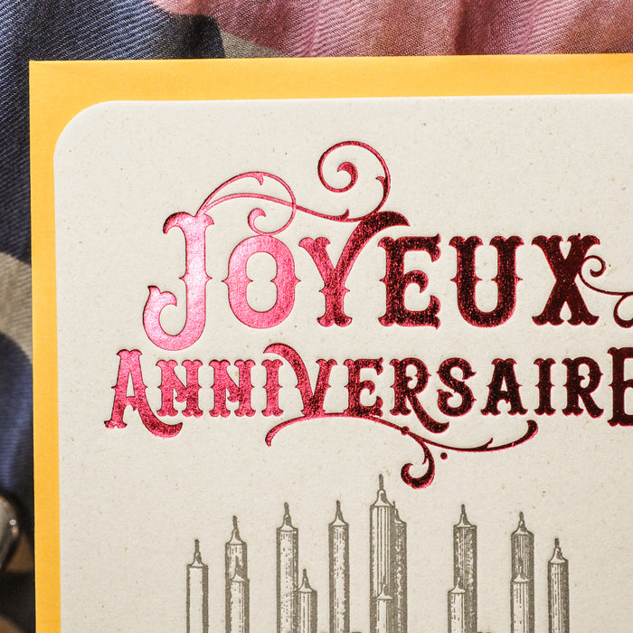 Carte Letterpress Gâteau Joyeux Anniversaire, rouge (avec enveloppe)