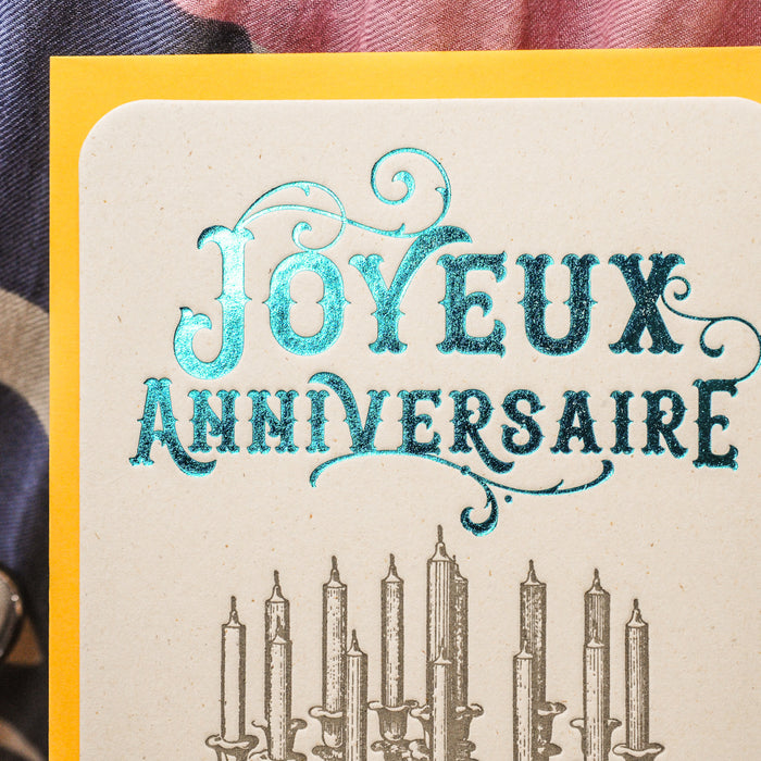 Carte Letterpress Gâteau Joyeux Anniversaire, turquoise (avec enveloppe)