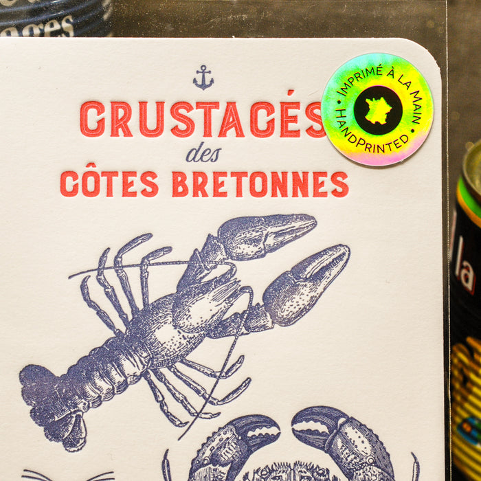 Carte Letterpress Crustacés des Côtes Bretonnes