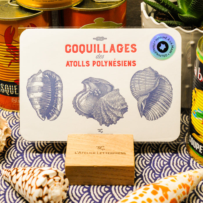 Carte Letterpress Coquillages des Atolls Polynésiens