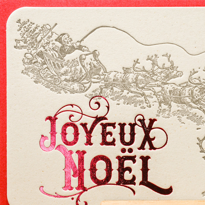 Carte de voeux Letterpress Joyeux Noël Traineau, rouge (avec enveloppe)