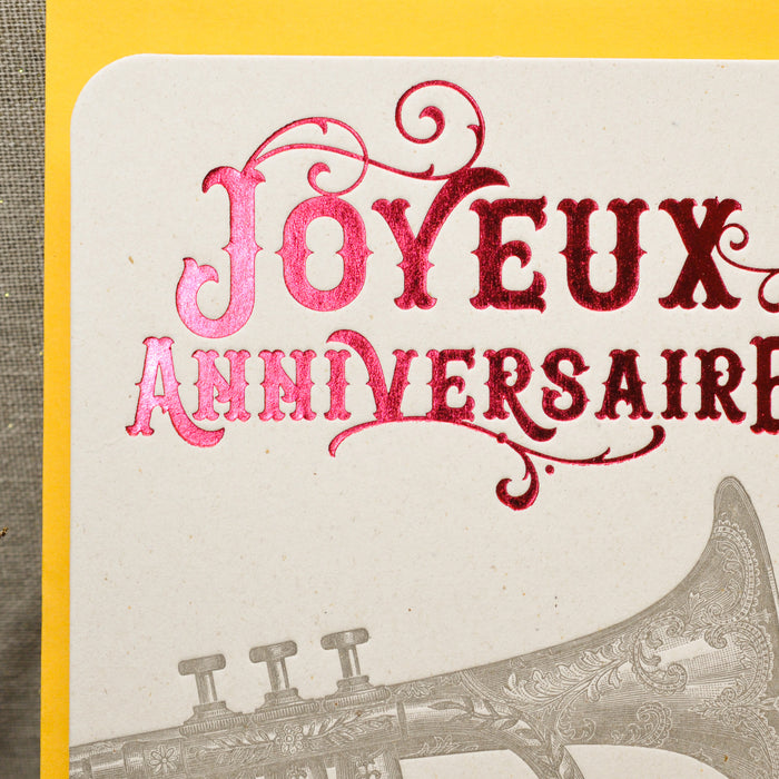 Letterpress Greeting Card Happy Birthday Trumpet, red (with envelope)