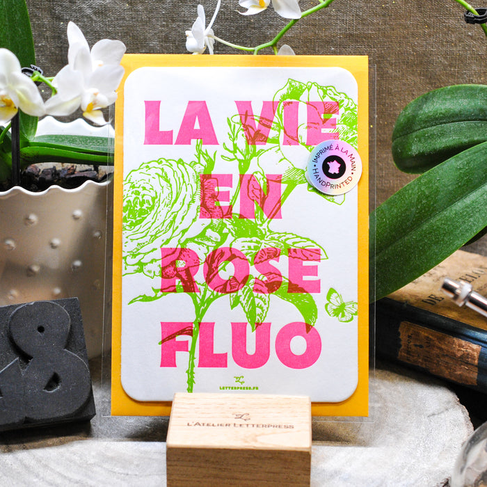 Carte Letterpress La Vie en Rose Fluo (avec enveloppe)