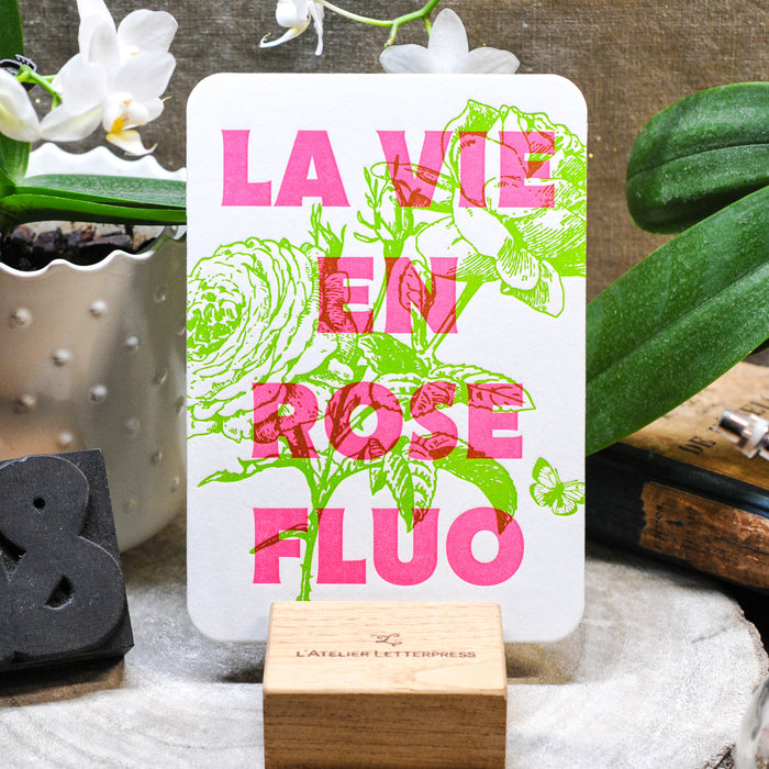 Carte Letterpress La Vie en Rose Fluo (avec enveloppe)