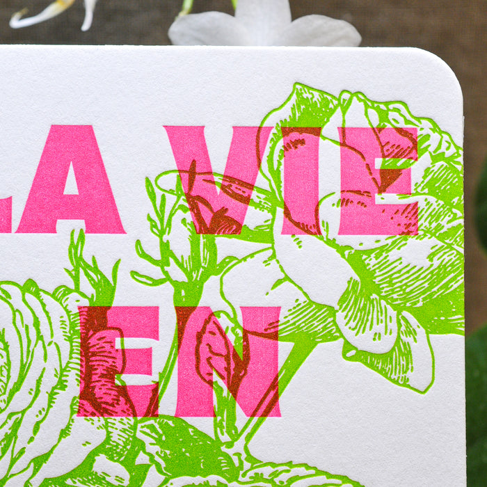 Carte Letterpress La Vie en Rose Fluo (avec enveloppe)