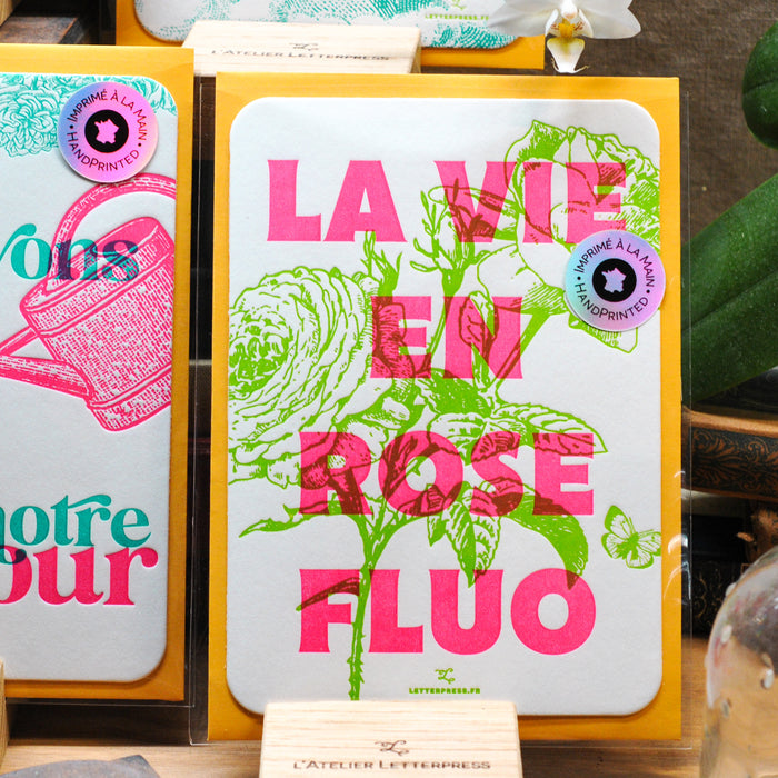 Carte Letterpress La Vie en Rose Fluo (avec enveloppe)