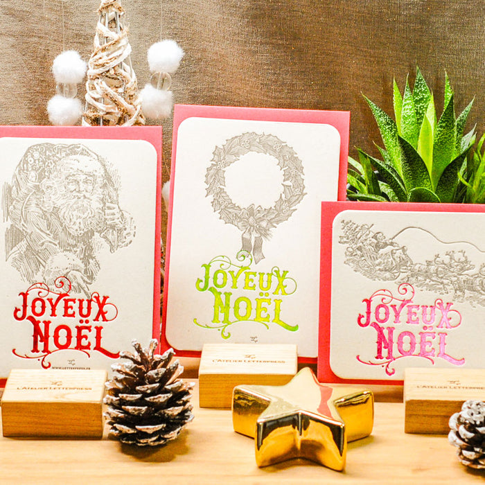 Carte de voeux Letterpress Joyeux Noël Traineau, rouge (avec enveloppe)