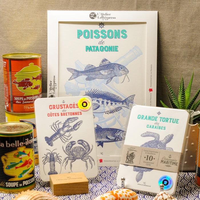 Carte Letterpress Poissons de Patagonie