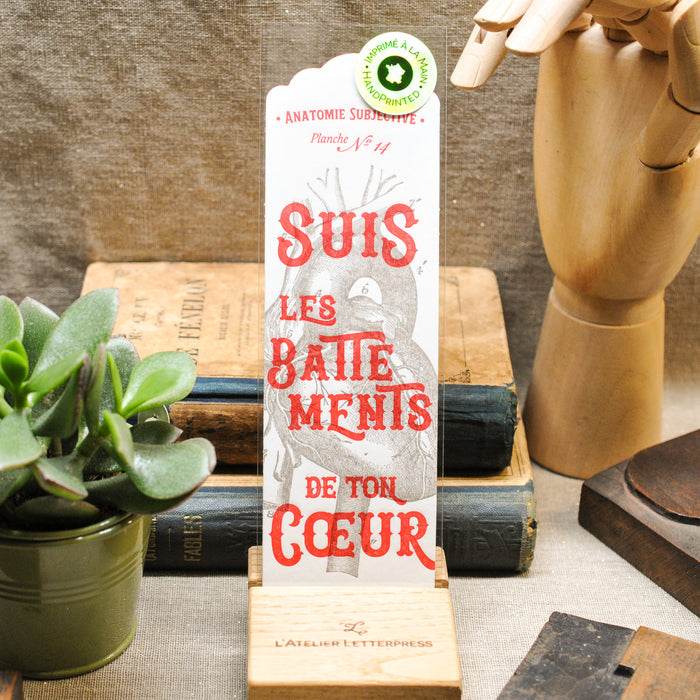 Marque-page Letterpress Suis les Battements de ton Coeur