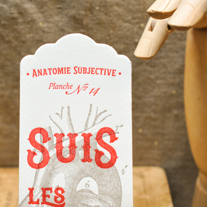 Marque-page Letterpress Suis les Battements de ton Coeur