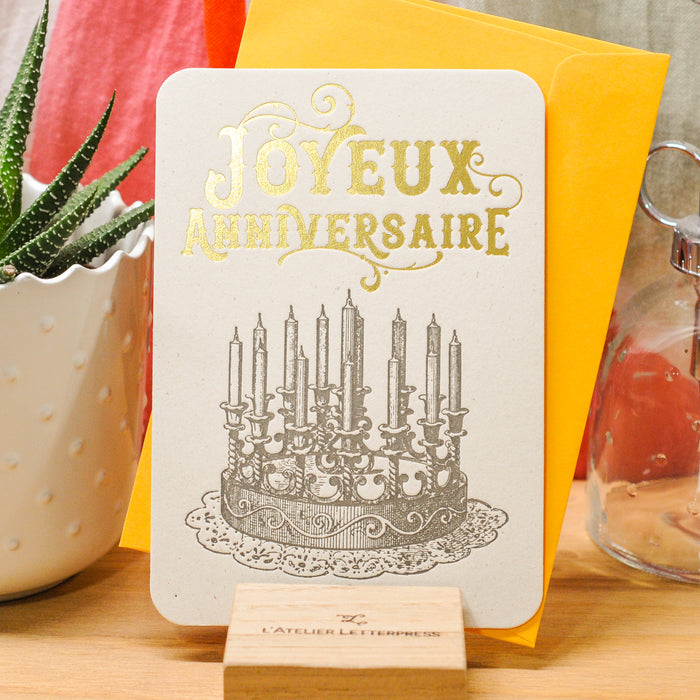Carte Letterpress Gâteau Joyeux Anniversaire (avec enveloppe)– L'Atelier  Letterpress